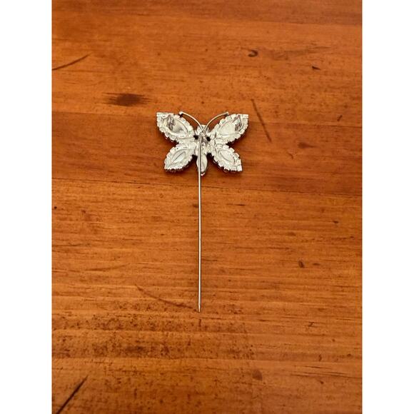 Vintage Butterfly Stick Pin Pink & Clear Gemstones Unique Eye-Catching Design - Picture 8 of 12